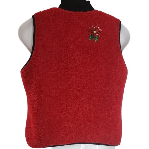 Copper Key Red Black Holiday Vest Embellished Pointsettas Womens Large - Picture 2 of 12